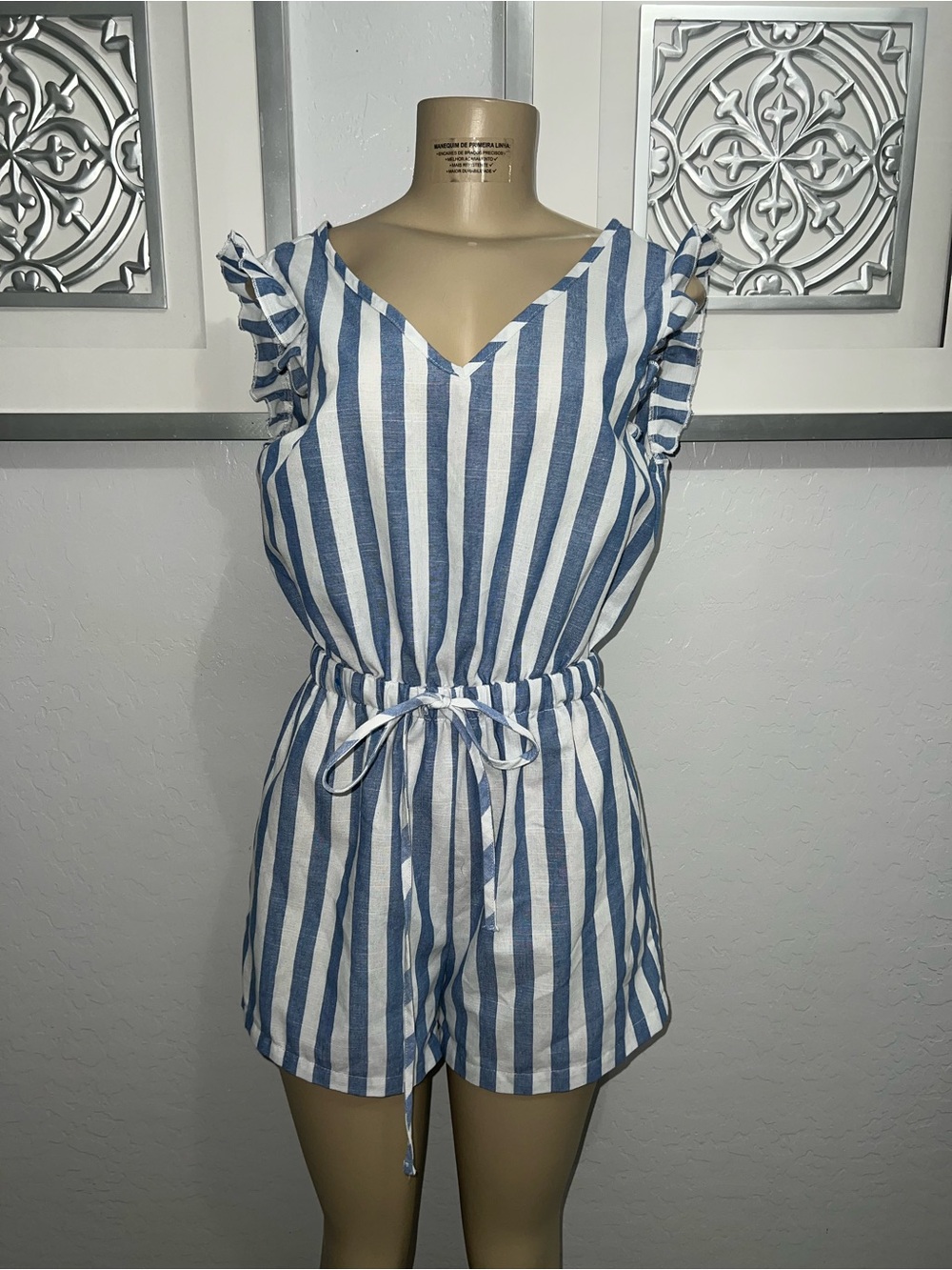 Classic Blue & White Striped Womans Romper - Sleeveless One-Piece